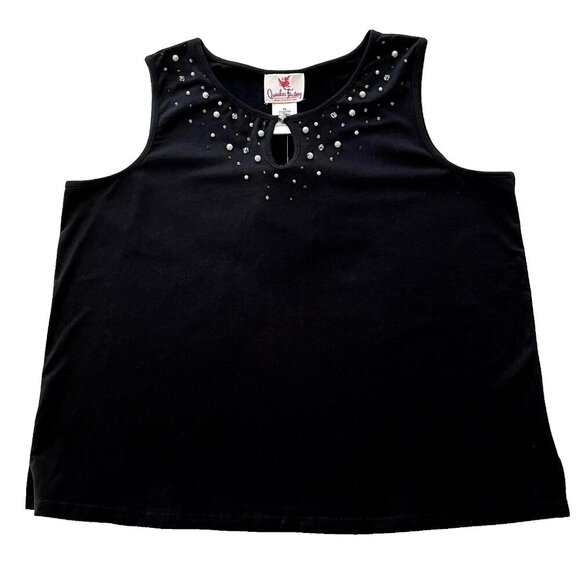 Quacker Factory Top XL Embellished Scoop Keyhole Neck Office Career Black NWT - Picture 1 of 7